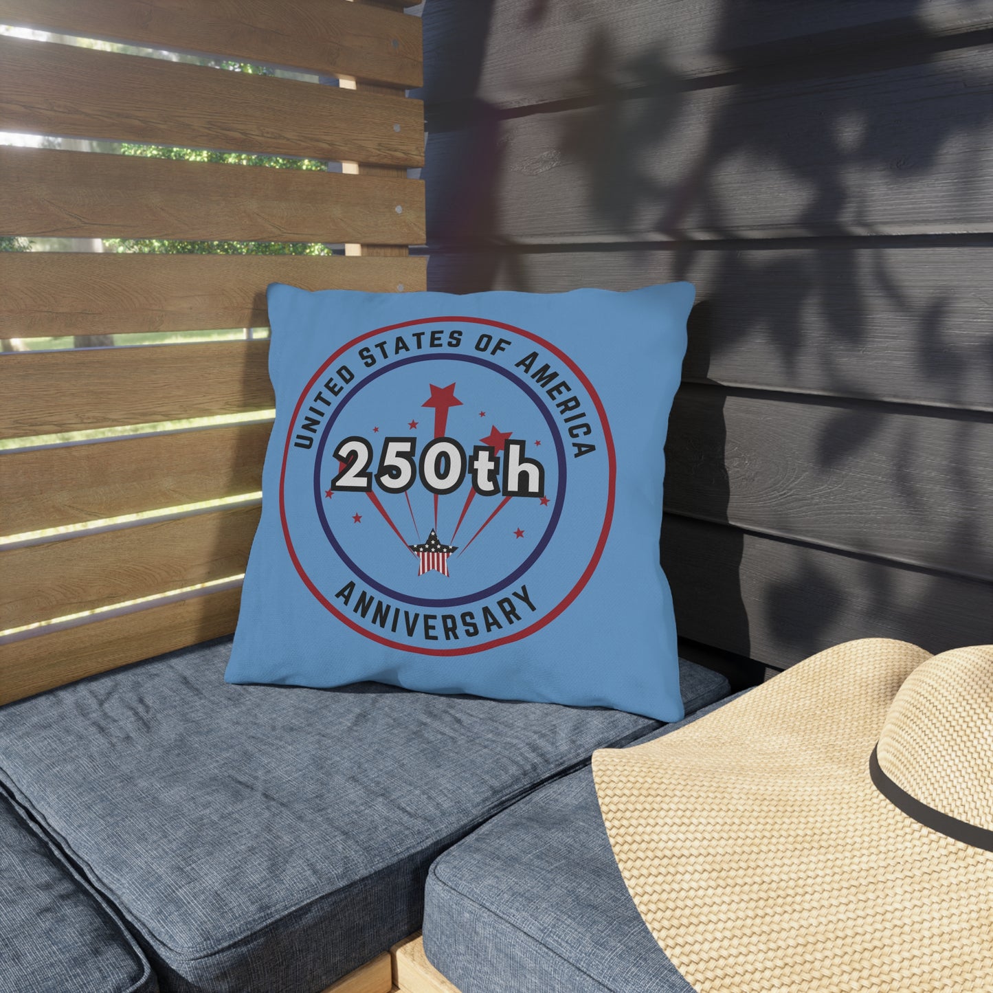 Happy Birthday America Blue 16 x 16 outdoor pillow - Red White Blue logo