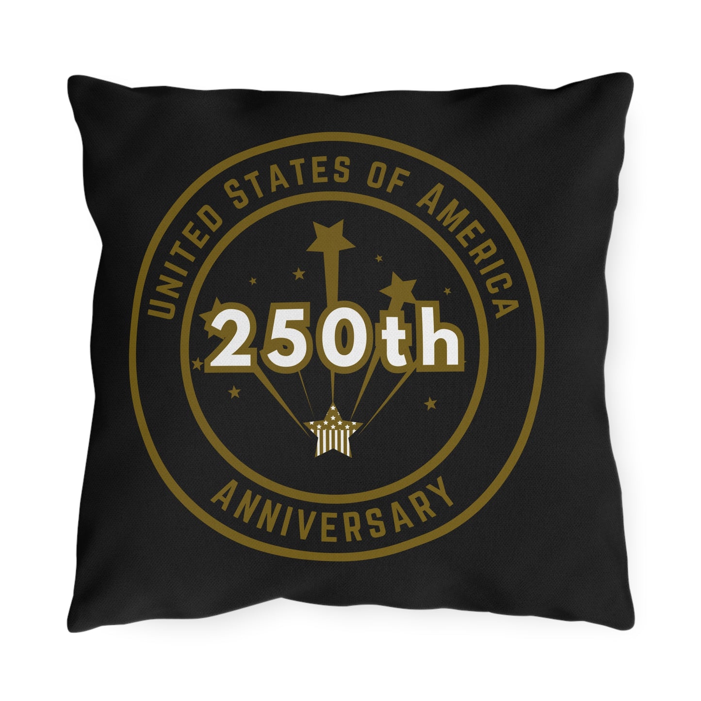 USA 250th Anniversary 16 x 16 Black outdoor pillow - Gold logo