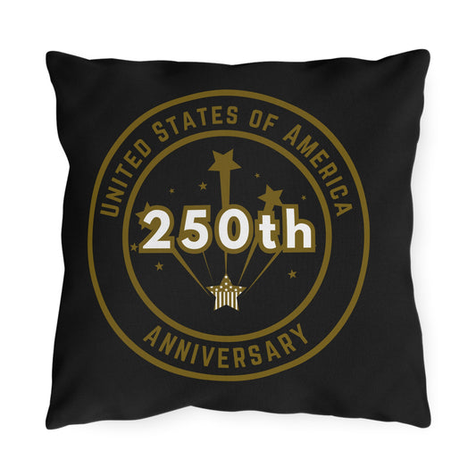 USA 250th Anniversary 16 x 16 Black outdoor pillow - Gold logo