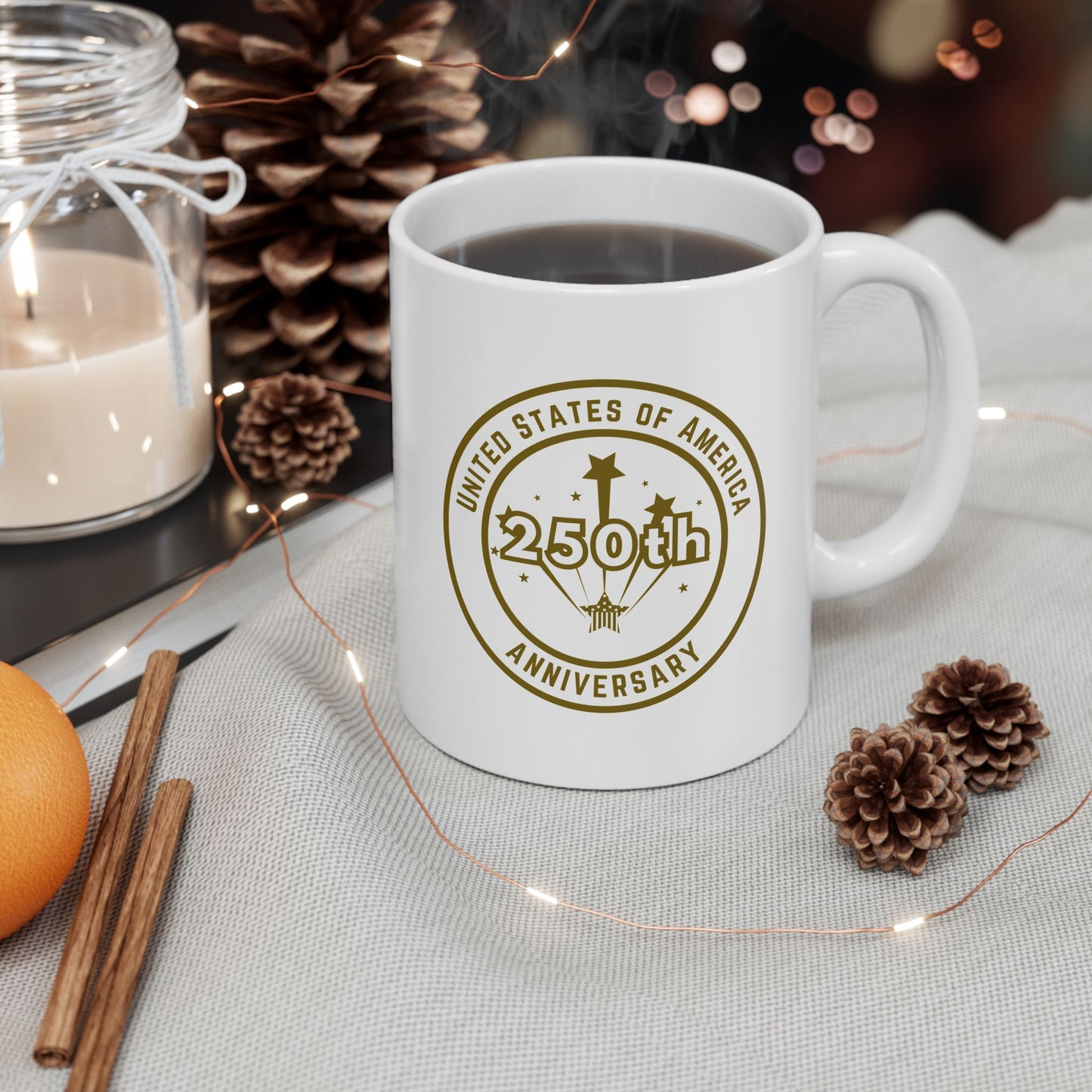 Happy Birthday America 250 years GOLD coffee Mug - 11oz