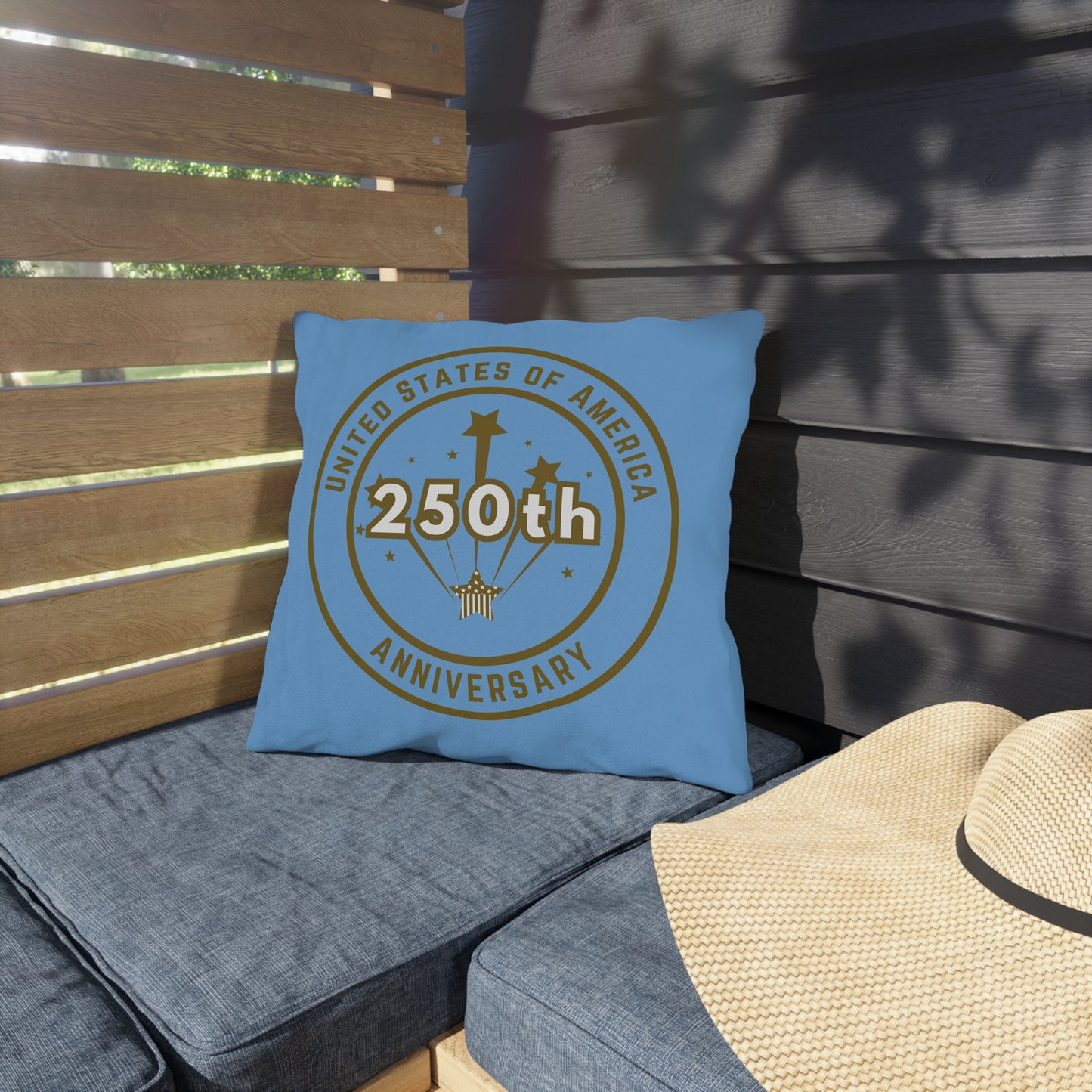 USA 250th Anniversary outdoor 16 x 16 blue pillow - Gold logo