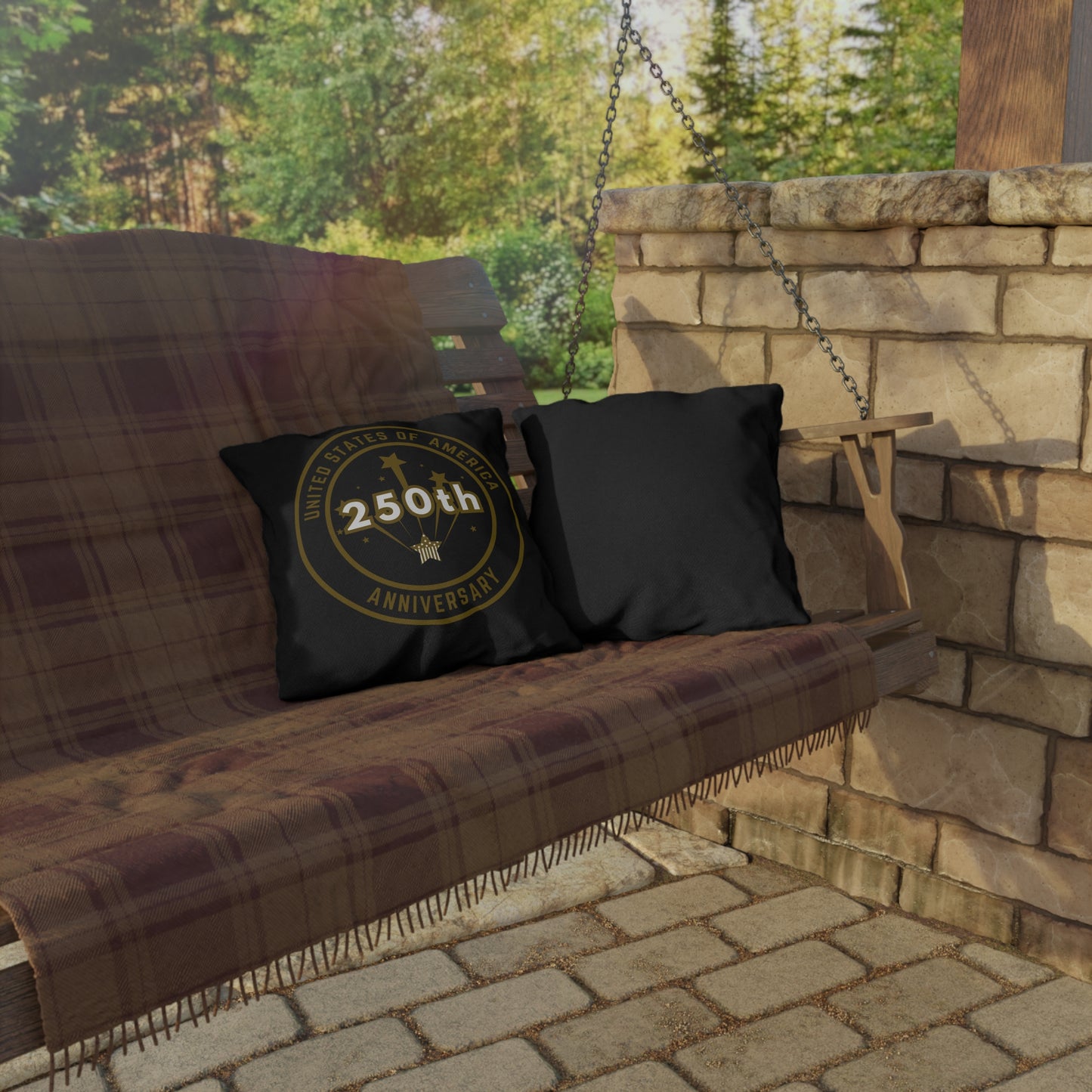 USA 250th Anniversary 16 x 16 Black outdoor pillow - Gold logo