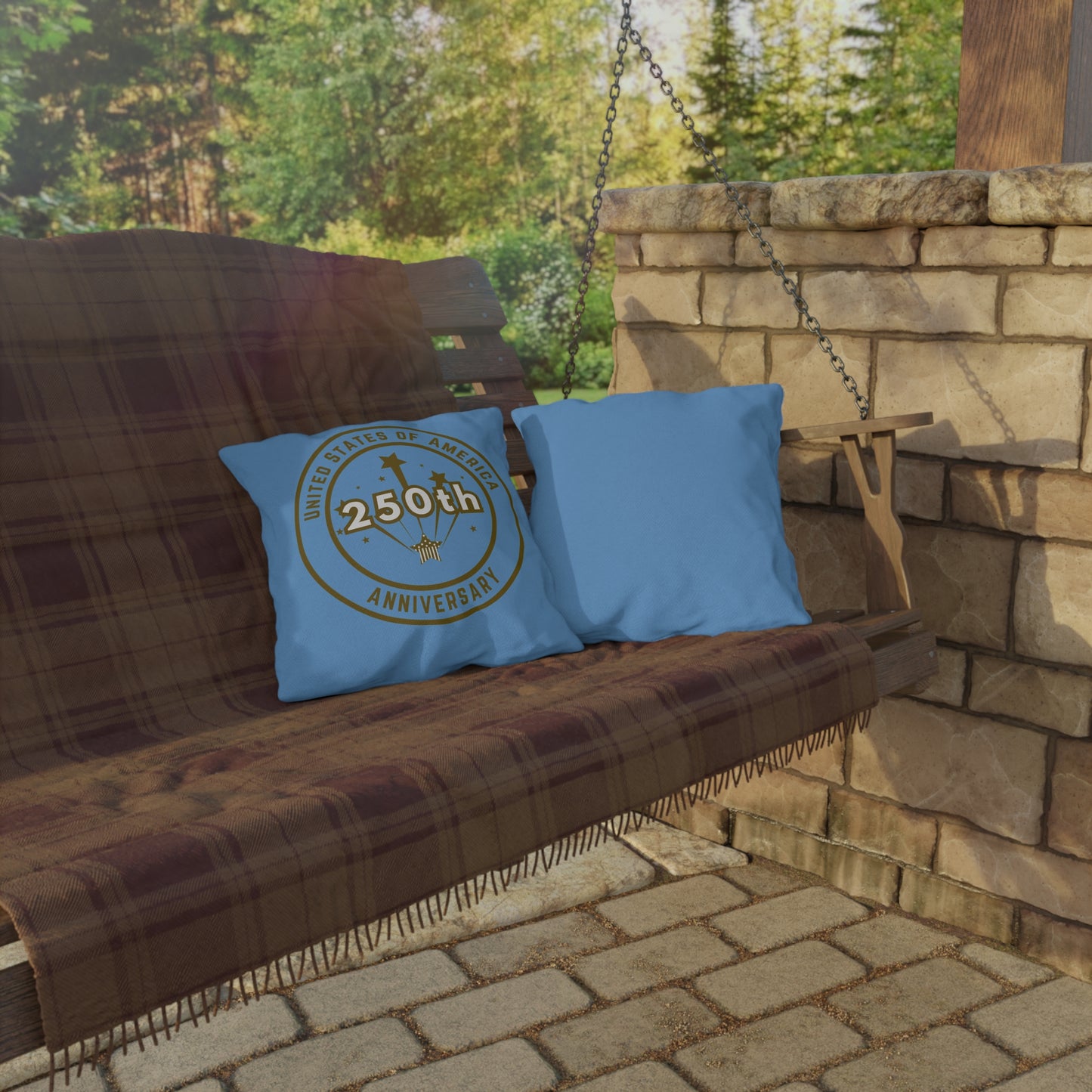 USA 250th Anniversary outdoor 16 x 16 blue pillow - Gold logo