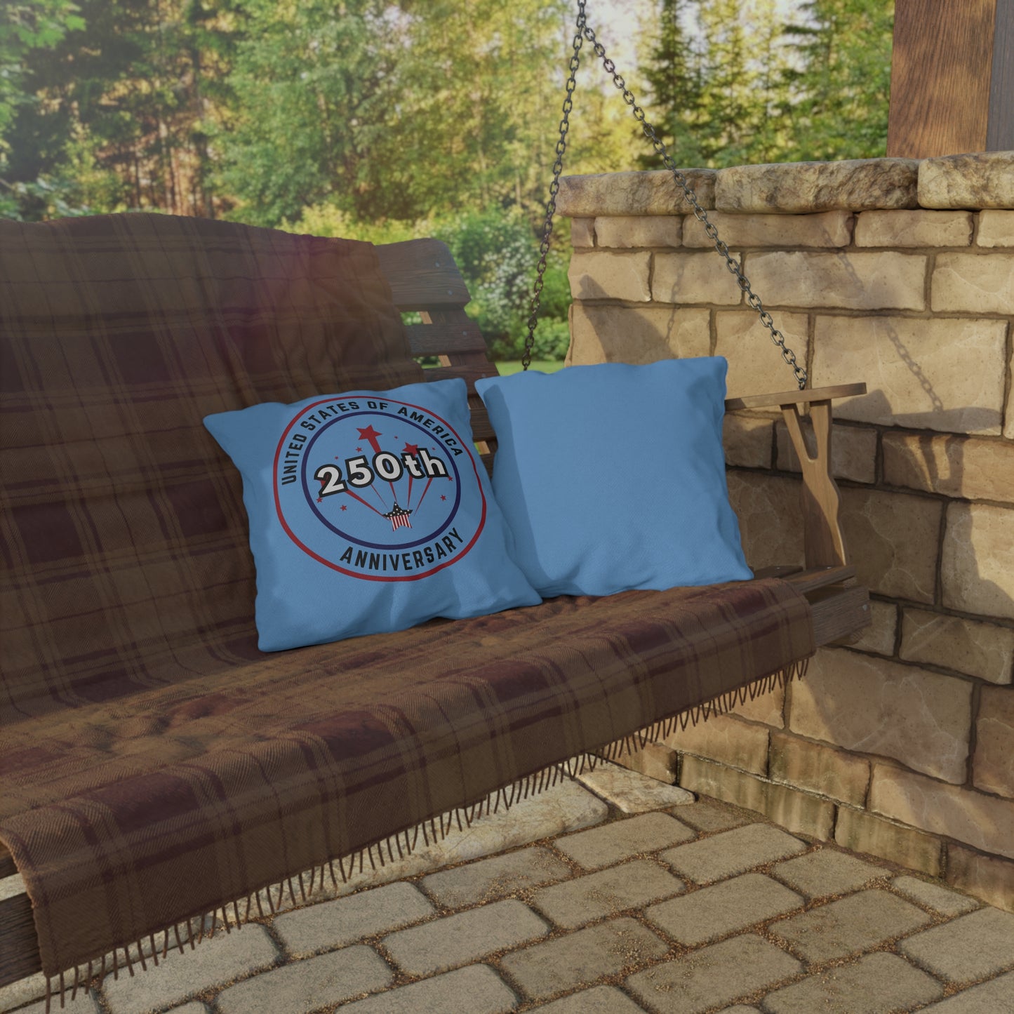 Happy Birthday America Blue 16 x 16 outdoor pillow - Red White Blue logo